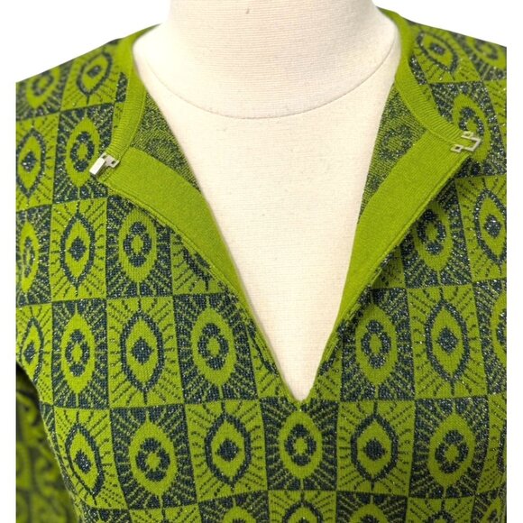 Pisonero Knit Top 3/4 Sleeves Artsy Abstract Green Blue Metallic Thread Size XS - Picture 3 of 11